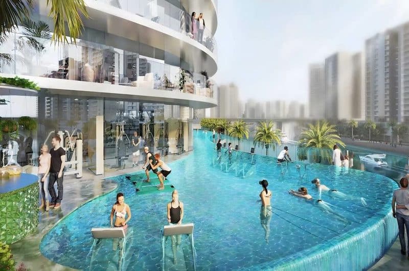Pool area at Altitude by Damac