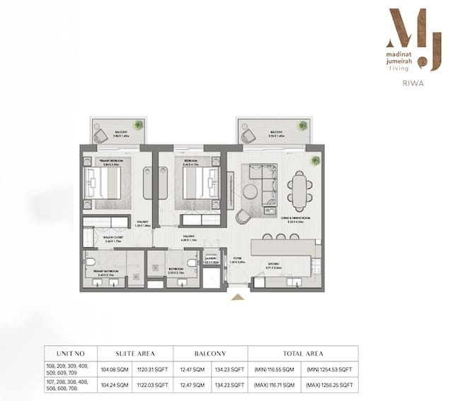 RIWA Two Bedroom Floor Plan